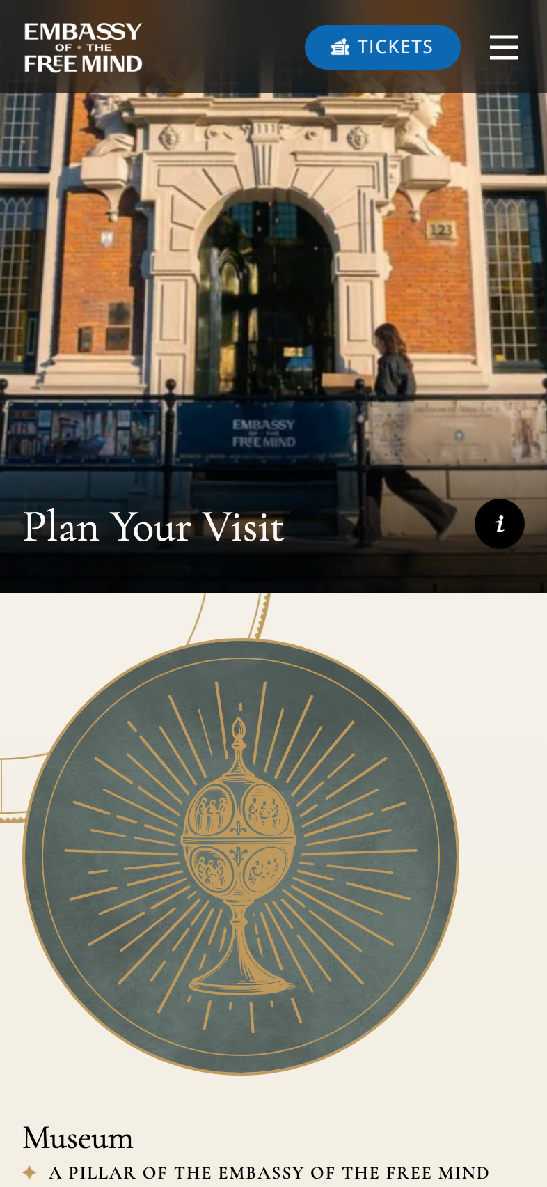 The Plan Your Visit page on a phone.
