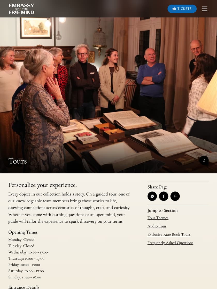 Guided tours page on a tablet.